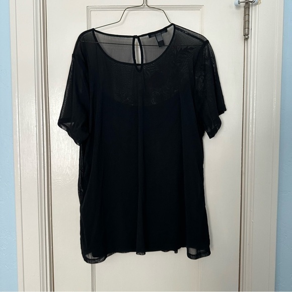 INC International Concepts Whimsigoth Top Black Sheer Fairy Dark Floral Size 1X - Picture 3 of 9